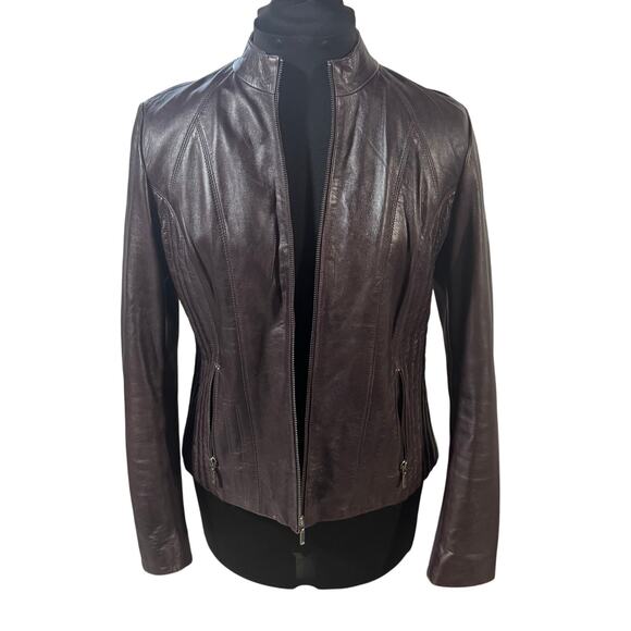 Scully Women's Genuine Leather Jacket XL Plum Purple Moto Western Floral Lining - Picture 1 of 10